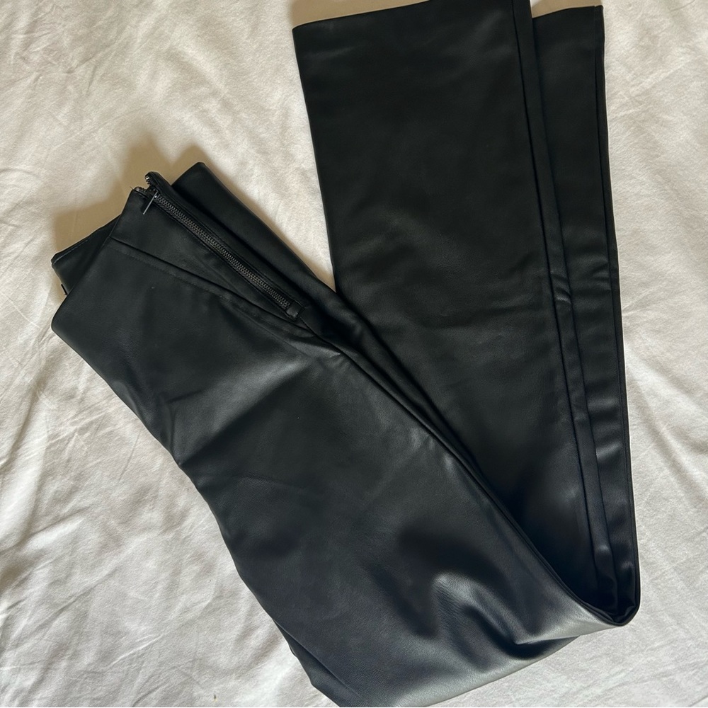 Black Zara Faux Leather Mini Flare Pants